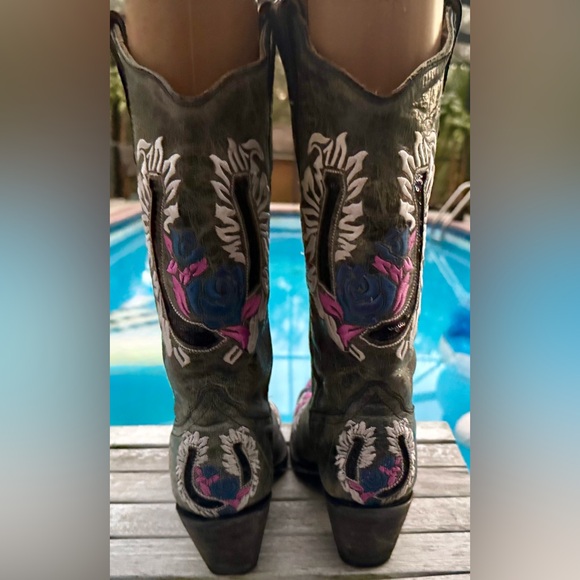 Corral R2523 Horseshoe Rose Flower Embroidery Gray Cowboy Boots Women’s 6.5 - Picture 8 of 10